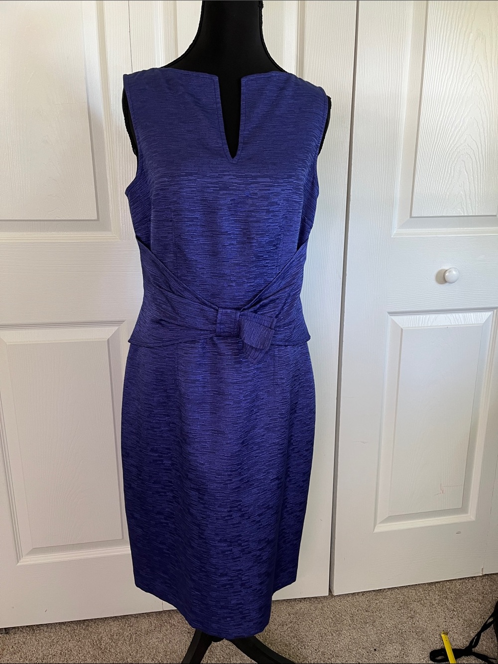David Meister Royal Blue Purple Textured Sheath Career Cocktail Dress Bow 4